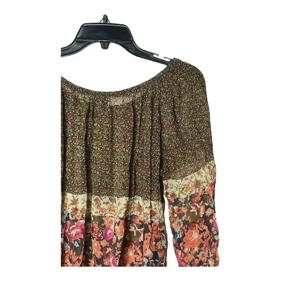 1606. ANTHROPOLOGIE FEI LONG SLEEVE SILK MATERIAL FLORAL BLOUSE SIZE SMALL GREEN - Picture 8 of 10